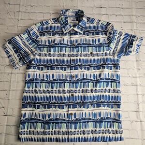 Tommy‎ Bahama Large Short Sleeve Button Up Shirt Blue Print Silk Blend